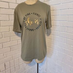 She Is" Olive Green Graphic Tee by George - Size S/CH (34-36)